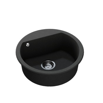 Chiuveta bucatarie SanDonna Lena, 510 mm, adancime cuva 190 mm, quartz compozit, Negru/Metalic