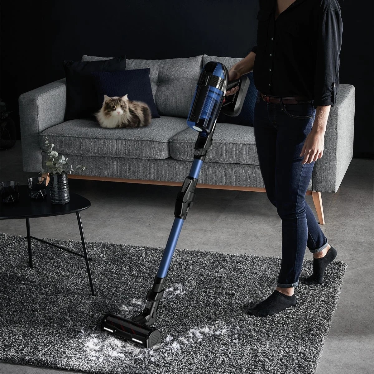 Pachet promo: Aspirator vertical Rowenta X-Force Flex 12.60 Aqua RH98C0WO, 320 W, 0.9 l, Autonomie 45 minute, mop Aqua, Albastru/Negru + Fier de calcat Tefal Ultragliss Plus FV6830E0, 2800W, talpa Durilium AirGlide, jet de abur 250 g/ min, functie Eco, albastru