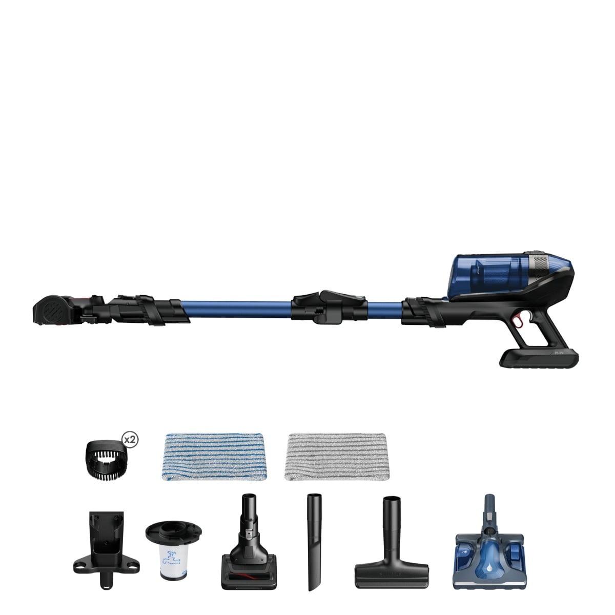 Pachet promo: Aspirator vertical Rowenta X-Force Flex 12.60 Aqua RH98C0WO, 320 W, 0.9 l, Autonomie 45 minute, mop Aqua, Albastru/Negru + Fier de calcat Tefal Ultragliss Plus FV6830E0, 2800W, talpa Durilium AirGlide, jet de abur 250 g/ min, functie Eco, albastru