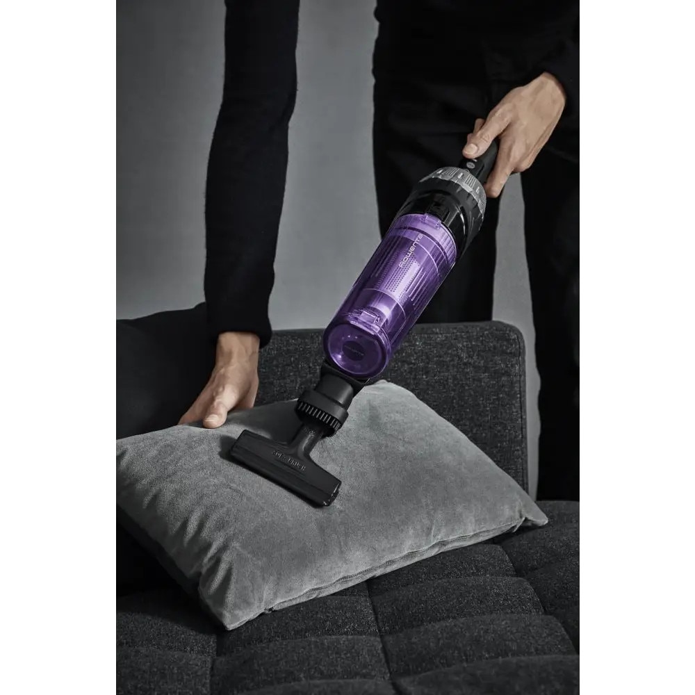 Aspirator vertical Rowenta X-Nano RH1129WO, 100 W, 0.4l, Autonomie 40 min, Li-Ion, 14.8V, Tehnologie ciclonica, Perie pentru tapiterie, Negru/Mov