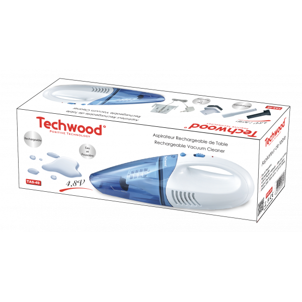 Aspirator fara fir pentru uscat si umed Techwood TAS-49, 4.8V, 500 ml, Accesorii, Albastru/alb