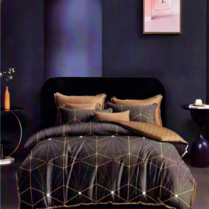 Lenjerie de pat Finet, 6 piese, pentru pat dublu, multicolor, Ralex Pucioasa, 220x240cm, LDP-FIN-100406