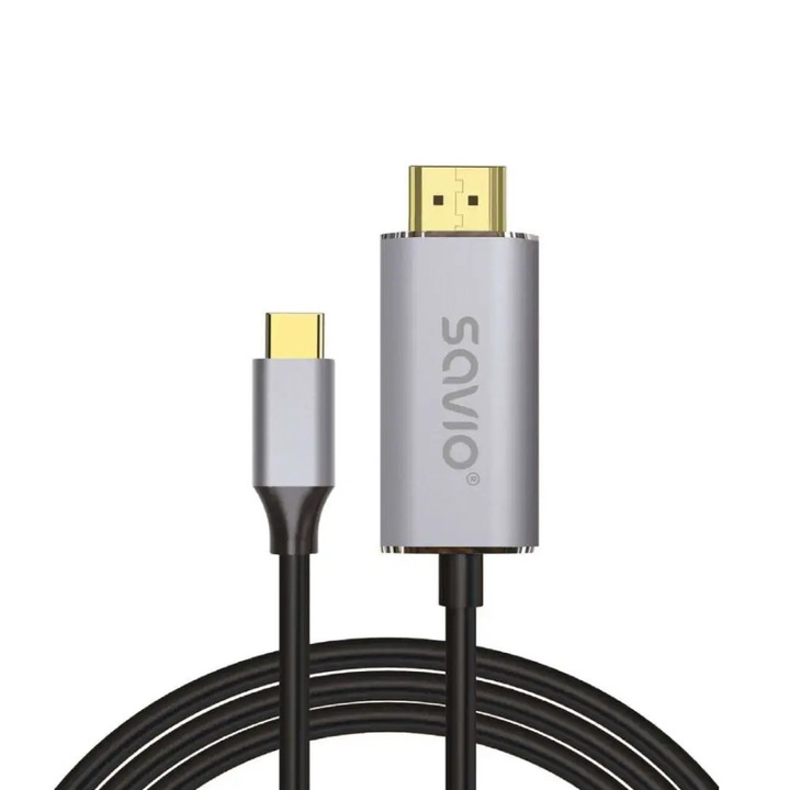 Cablu adaptor Savio CL-171, USB-C la HDMI, 2 m, Negru / Gri
