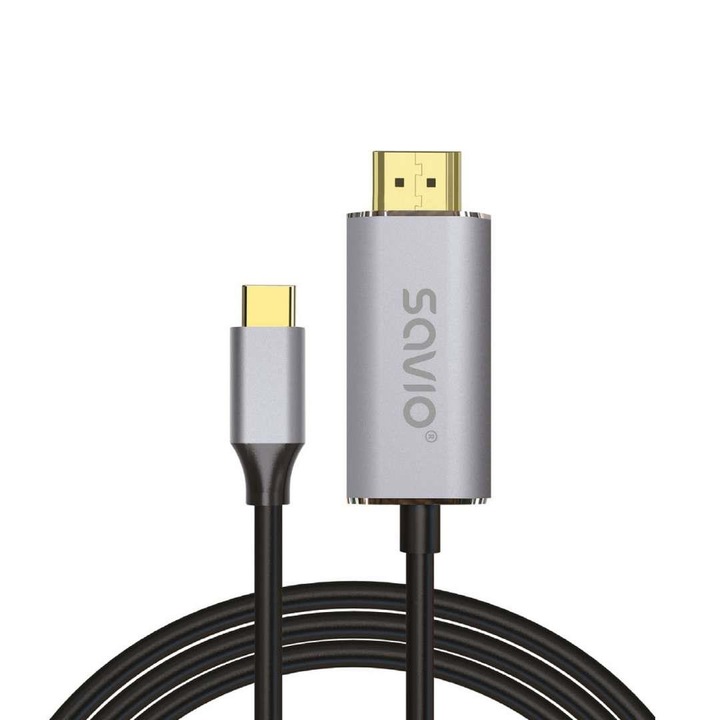 Savio CL-171 адаптерен кабел, USB-C към HDMI, 2 м, черен / сив