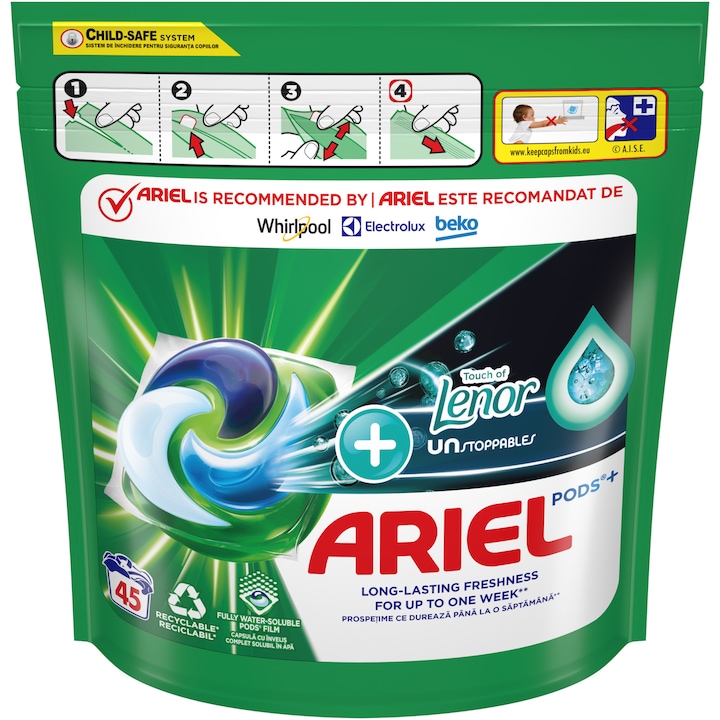 Капсули Ariel All in One PODS Plus Unstoppable, 45 изпирания