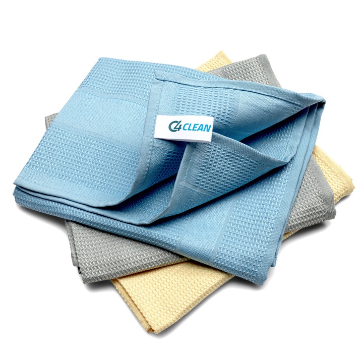 Set lavete universale, 4Clean, Microfibra/Poliester, 68 x 42 cm, 3 buc, Multicolor