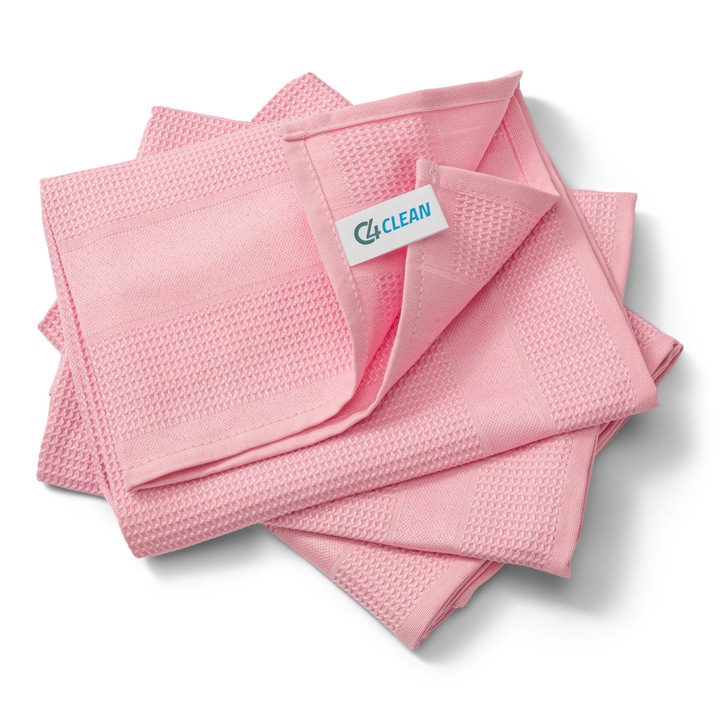 Set lavete universale, 4Clean, Microfibra/Poliester, 68 x 42 cm, 3 buc, Roz