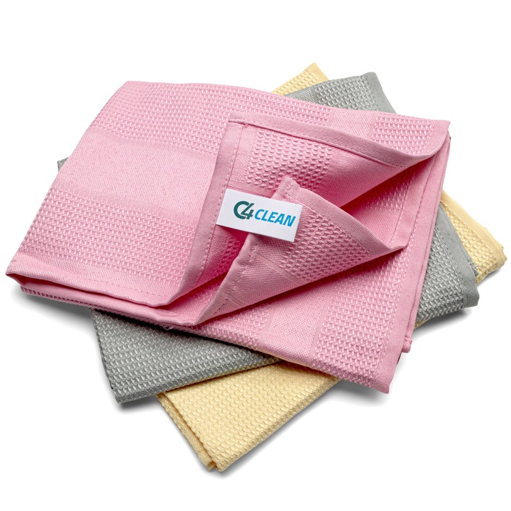 Set lavete universale, 4Clean, Microfibra/Poliester, 68 x 42 cm, 3 buc, Multicolor