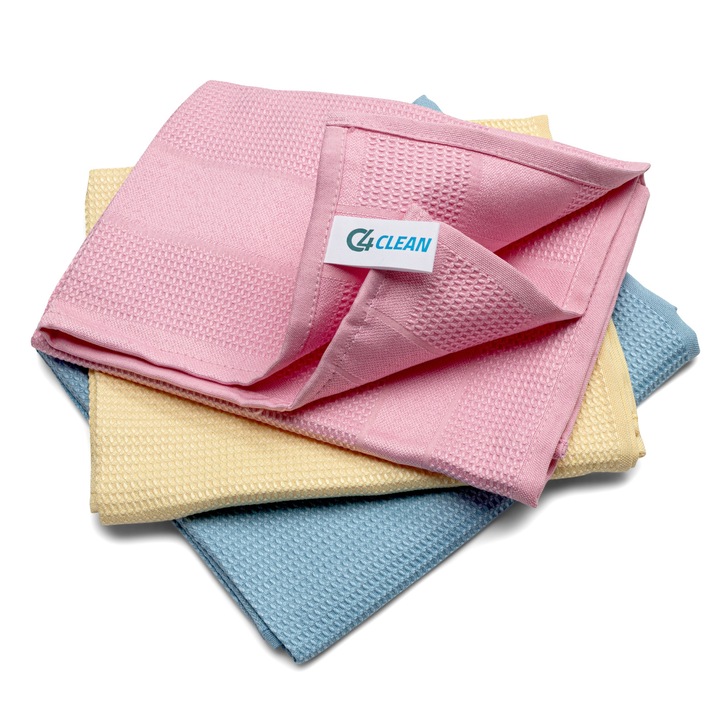 Set lavete universale, 4Clean, Microfibra/Poliester, 68 x 42 cm, 3 buc, Multicolor