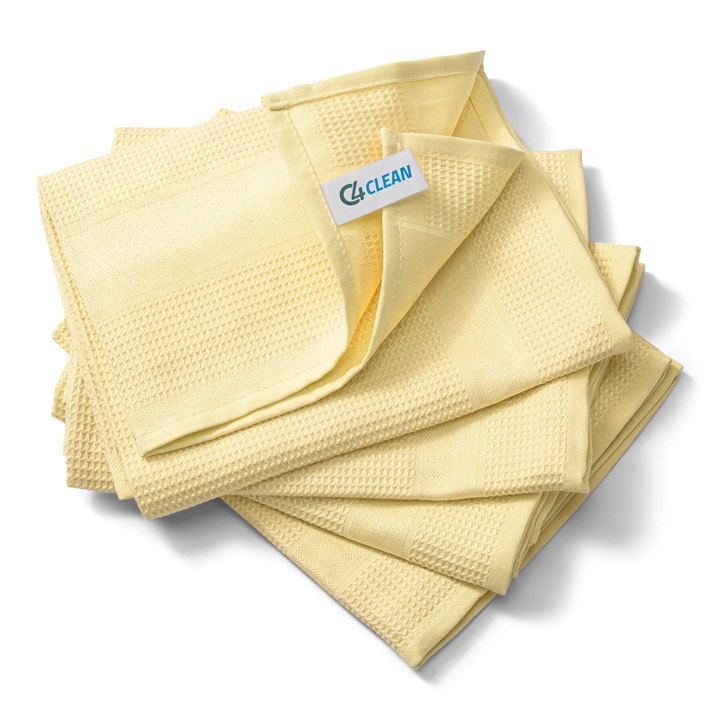 Set lavete universale, 4Clean, Microfibra/Poliester, 68 x 42 cm, 3 buc, Galben