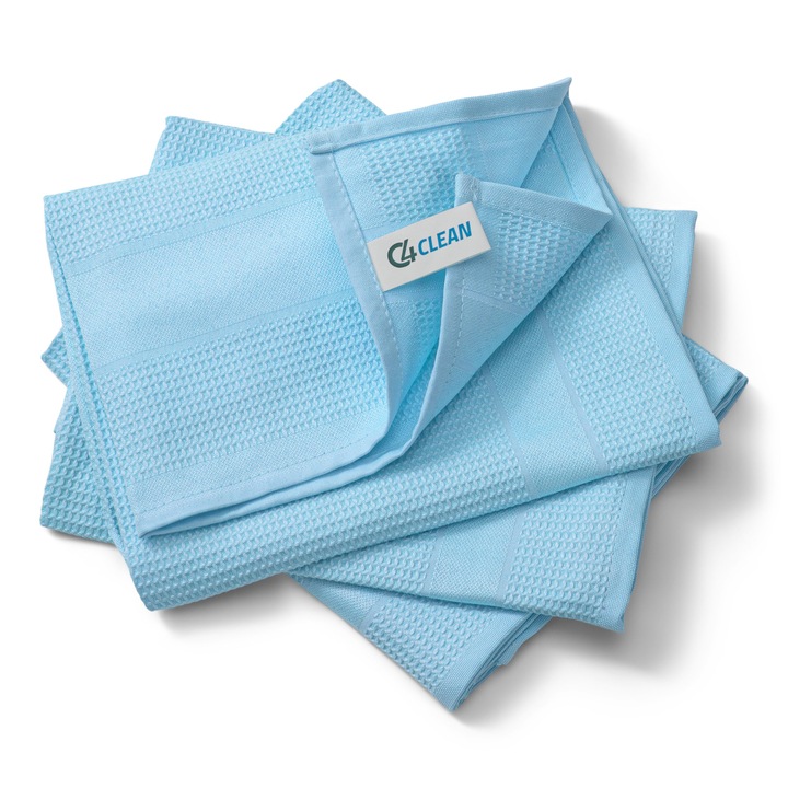 Set lavete universale, 4Clean, Microfibra/Poliester, 68 x 42 cm, 3 buc, Albastru