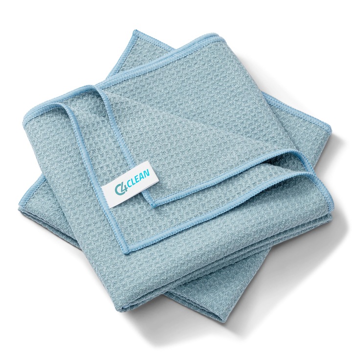 Set lavete universale, 4Clean, Microfibra/Poliester, 68 x 42 cm, 2 buc, Albastru