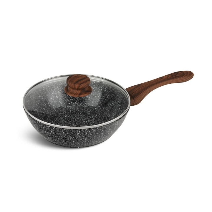 Tigaie wok Edenberg EB-5662, 24 cm, acoperire granit, inductie, maner din lemn, grafit/gri