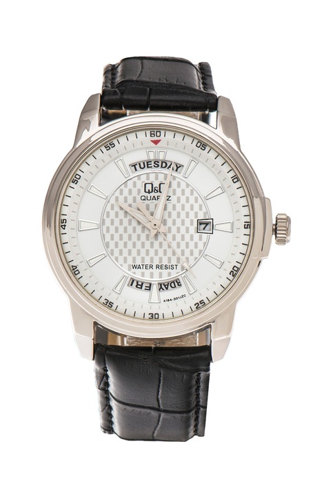 Q&Q, Аналогов часовник с шагрен на каишката, Черен