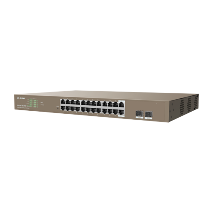 24-портов гигабитов PoE+ превключвател, 2-портов гигабитов SFP, управление, 370W, 1U - IP-COM G3326P-24-410W