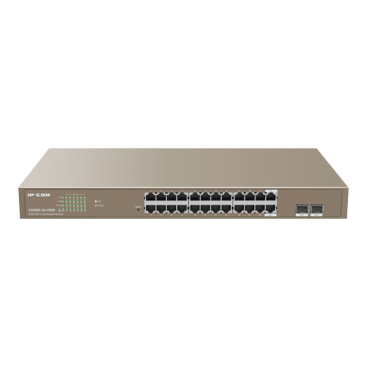 Switch 24 porturi PoE+ Gigabit, 2 porturi SFP Gigabit, Management, 370W, 1U - IP-COM G3326P-24-410W