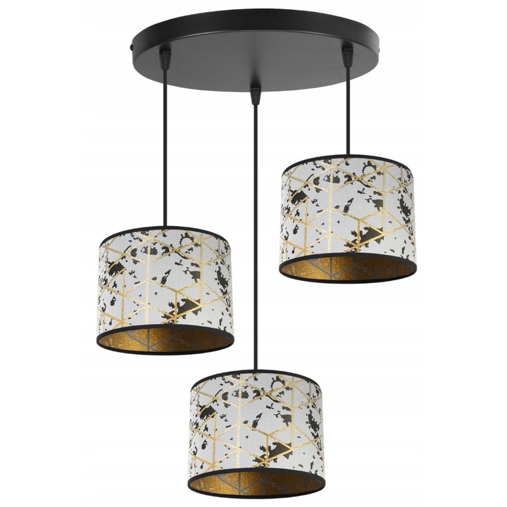 Lustra tip pendul, Light Home, Werona, 3 puncte de lumina, E27, 230V, 60W, 90x50cm, Clasa A, LED, Metal, Alb/Auriu