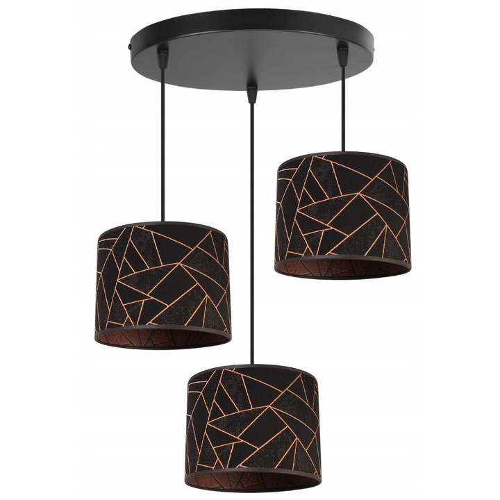 Lustra tip pendul, Light Home, Werona, 3 puncte de lumina, E27, 230V, 60W, 90x50cm, Clasa A, LED, Metal, Negru/Cupru