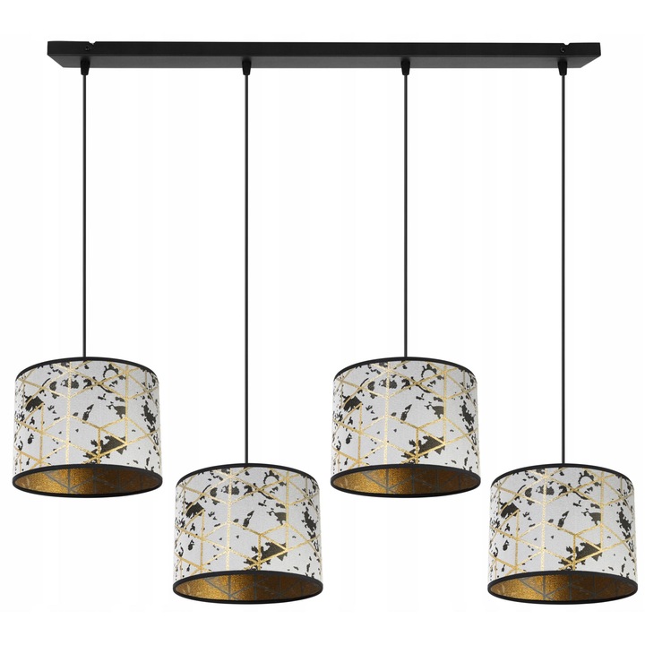 Lustra cu 4 pendule, Light Home, WERONA, Desing moderne, E27, Numarul de puncte luminoase 4, Iluminat interior, Latime 20 cm, Lungime 100 cm, Material tesatura, Negru/Argintu/Galben