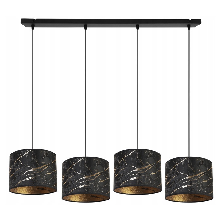 Lustra cu 4 pendule, Light Home, WERONA, Desing moderne, E27, Numarul de puncte luminoase 4, Iluminat interior, Latime 20 cm, Lungime 100 cm, Material tesatura, Negru/Galben