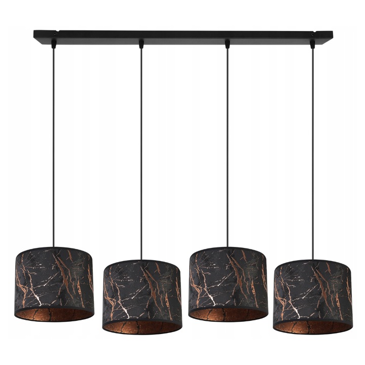 Lustra cu 4 pendule, Light Home, WERONA, Desing moderne, E27, Numarul de puncte luminoase 4, Iluminat interior, Latime 20 cm, Lungime 100 cm, Material tesatura, Negru/Cupru
