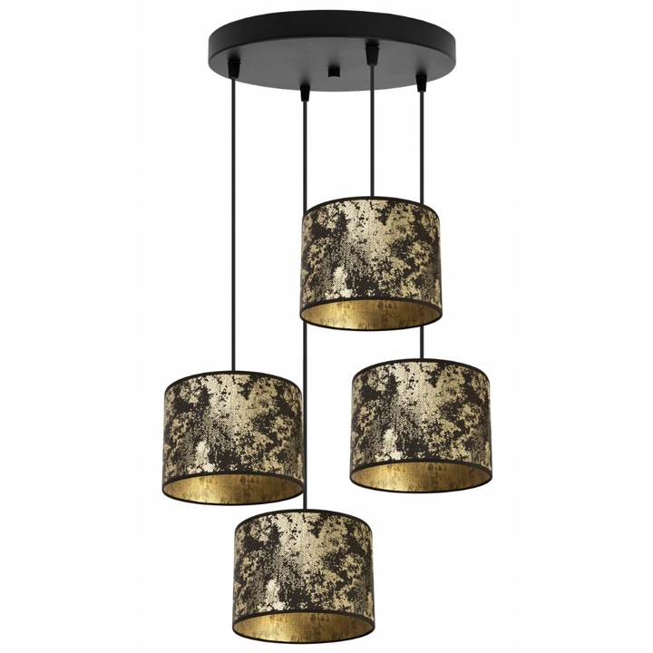 Lustra tip pendul, Light Home, Werona, 4 puncte de lumina, E27, 230V, 60W, 90x50cm, Clasa A, LED, Metal, Negru/Auriu