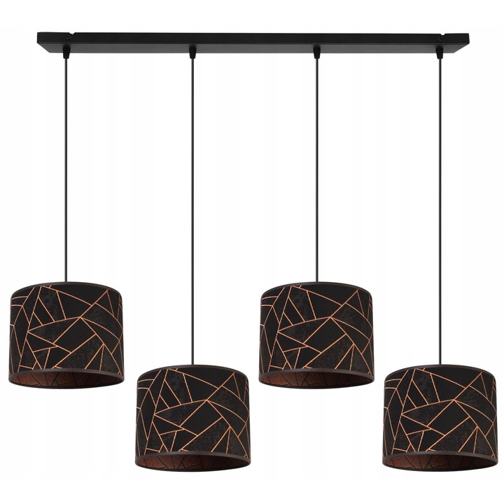 Lustra moderna, Light Home, Werona, 4 puncte de lumina, E27, 230V, 60W, 90x100cm, Clasa A, LED, Metal, Negru/Cupru