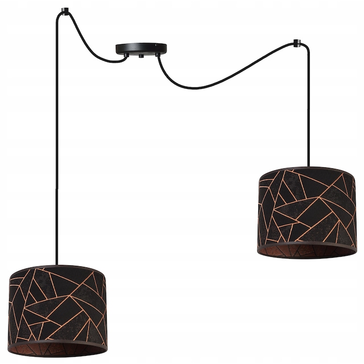 Lustra spider, 2 brate reglabile, Culoare abajur Negru/Cupru