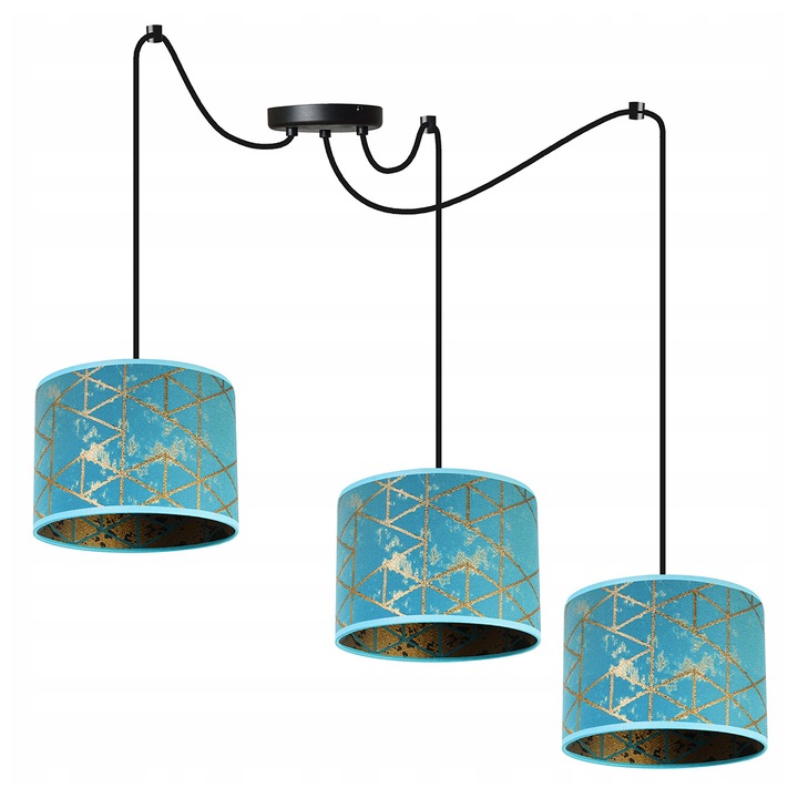 Lustra spider, 3 brate reglabile, Culoare abajur Alabastru/Auriu