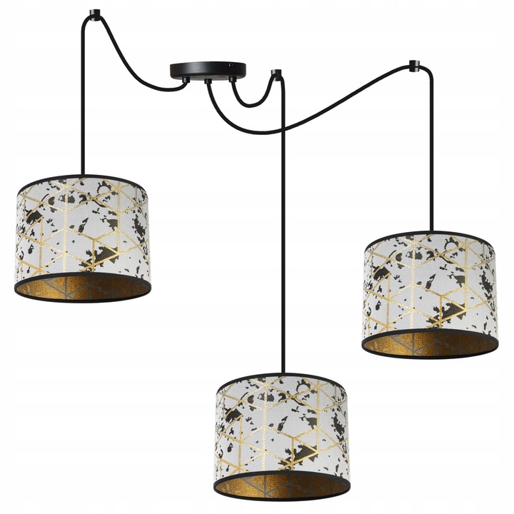 Lustra spider, 3 brate reglabile, Culoare abajur Alb/Auriu