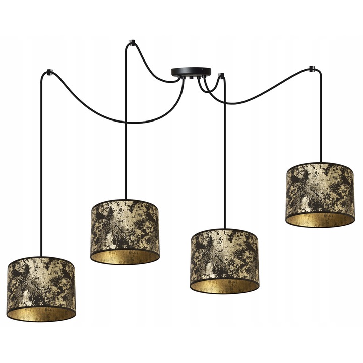 Lustra spider, 4 brate reglabile, Culoare abajur Auriu/Negru