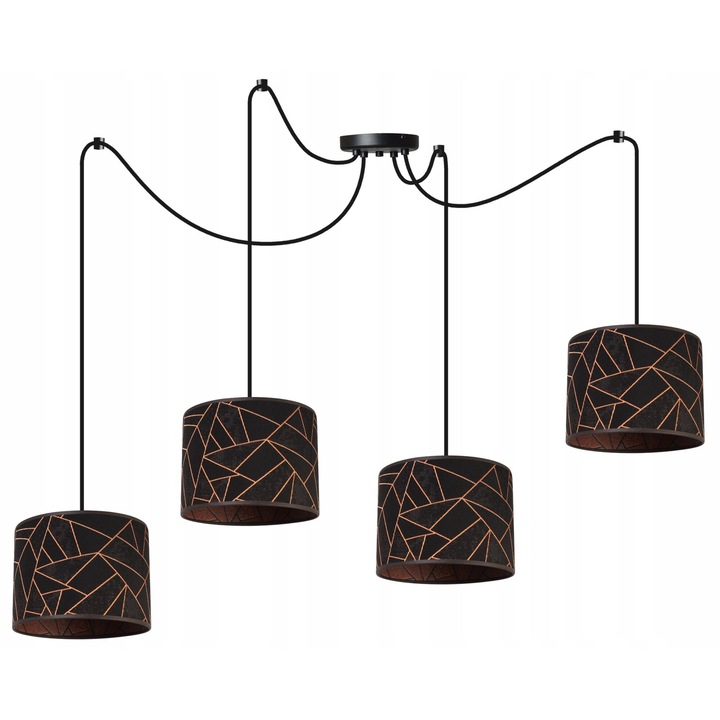 Lustra spider, 4 brate reglabile, Culoare abajur Cupru/Negru