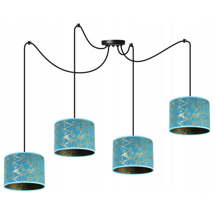 Lustra spider, 4 brate reglabile, Culoare abajur Alabastru/Auriu