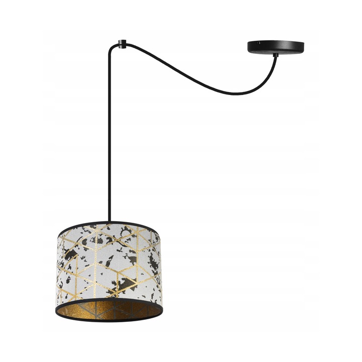 Lustra cu pendule, Light Home, WERONA, Desing moderne, E27, Numarul de puncte luminoase 1, Iluminat interior, Latime 20 cm, Lungime 20 cm, Material tesatura, Negru/Argintu/Galben