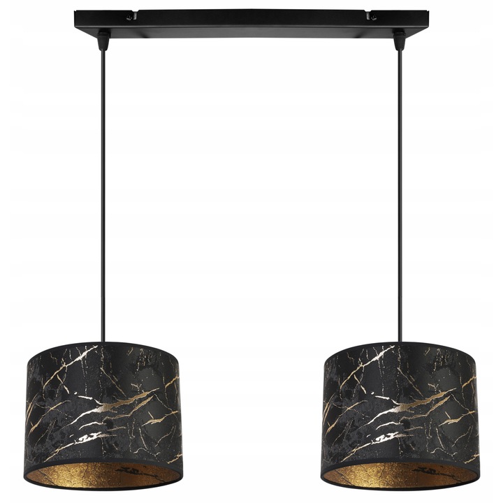 Lustra cu 2 pendule, Light Home, WERONA, Desing moderne, E27, Numarul de puncte luminoase 2, Iluminat interior, Latime 20 cm, Lungime 60 cm, Tesatura, Negru/Galben