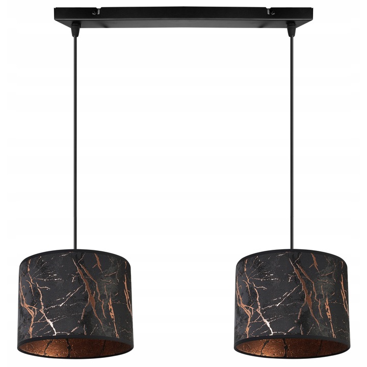 Lustra cu 2 pendule, Light Home, WERONA, Desing moderne, E27, Puncte luminoase 2, Iluminat interior, Latime 20 cm, Lungime 60 cm, Material tesatura, Negru/Cupru