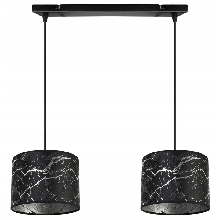 Lustra cu 2 pendule, Light Home, WERONA, Desing moderne, E27, Numarul de puncte luminoase 2, Iluminat interior, Latime 20 cm, Lungime 60 cm, Material tesatura, Negru/Argintu