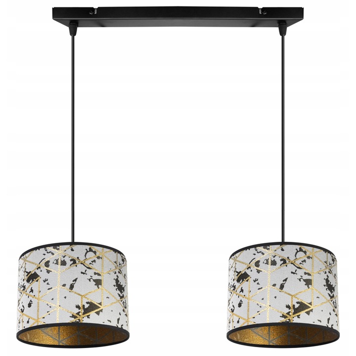 Lustra cu 2 pendule, Light Home, WERONA, Desing moderne, E27, Numarul de puncte luminoase 2, Iluminat interior, Latime 20 cm, Lungime 60 cm, Material tesatura, Negru/Argintu/Galben