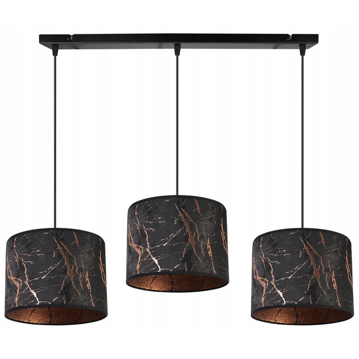 Lustra cu 3 pendule, Light Home, WERONA, Desing moderne, E27, Numarul de puncte luminoase 3, Iluminat interior, Latime 20 cm, Lungime 80, Material tesatura, Negru/Cupru