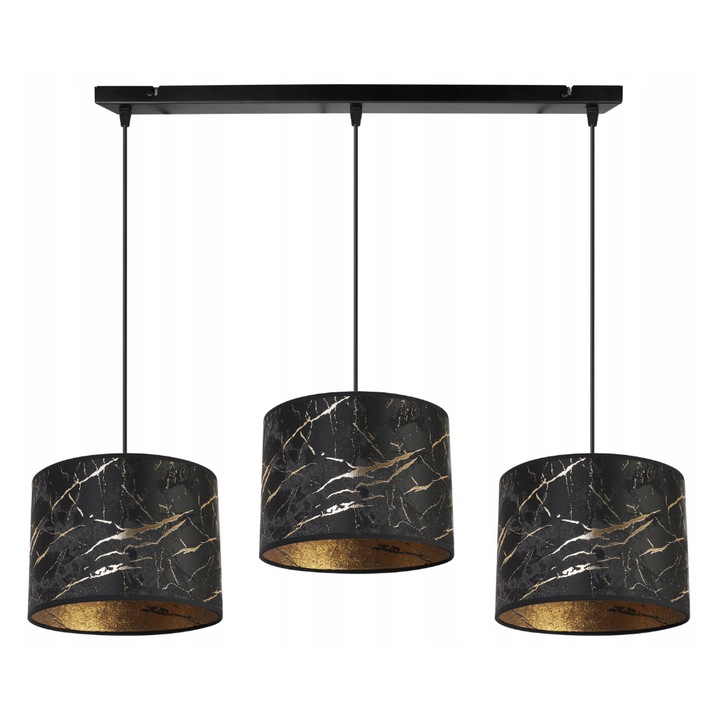 Lustra cu 3 pendule, Light Home, WERONA, Desing moderne, E27, Numarul de puncte luminoase 3, Iluminat interior, Latime 20 cm, Lungime 80, Material tesatura, Negru/Galben