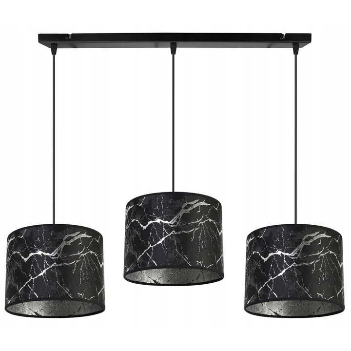 Lustra cu 3 pendule, Light Home, WERONA, Desing moderne, E27, Numarul de puncte luminoase 3, Iluminat interior, Latime 20 cm, Lungime 80, Material tesatura, Negru/Argintu