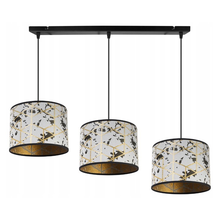 Lustra cu 3 pendule, Light Home, WERONA, Desing moderne, E27, Numarul de puncte luminoase 3, Iluminat interior, Latime 20 cm, Lungime 80, Material tesatura, Negru/Argintu/Galben