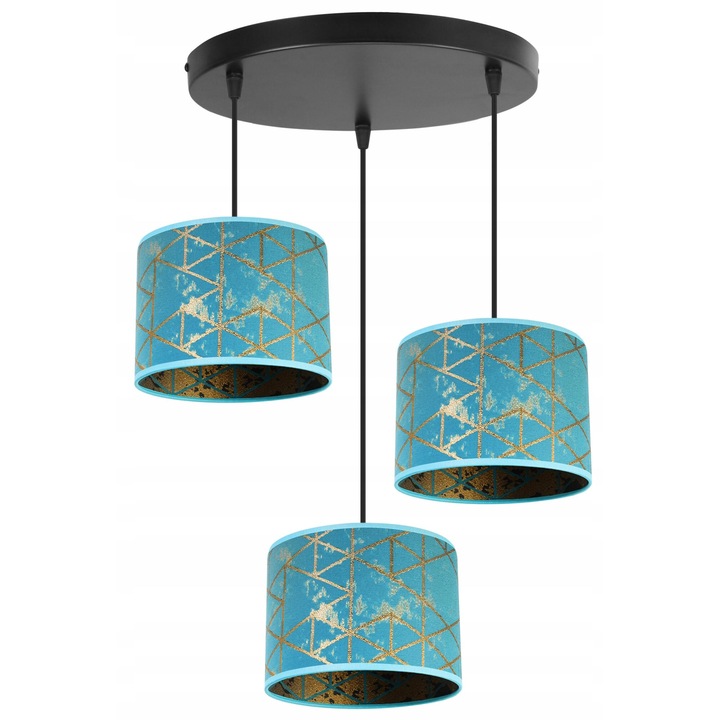 Lustra tip pendul, 3 brate, Metal, Alabastru/Auriu