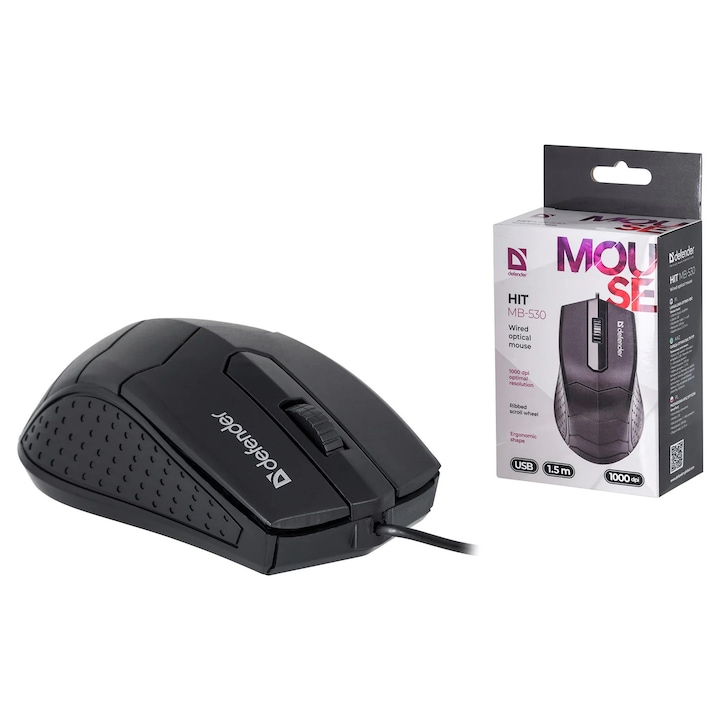 Mouse cu fir Usb Defender, 1000 DPI, Negru
