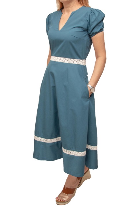 Rochie din bumbac cu dantela, culoare albastru, Albastru
