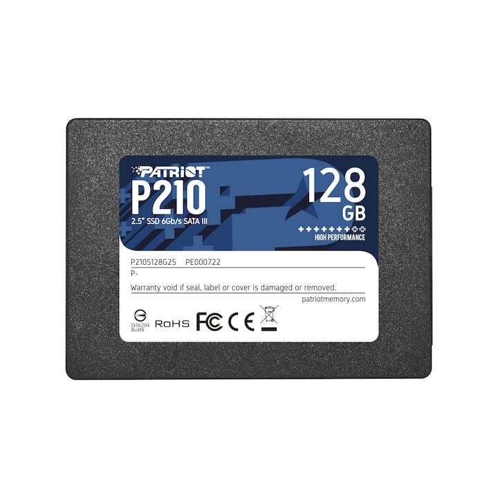 SSD Patriot P210, SATA III, 2.5", 128 GB, Negru