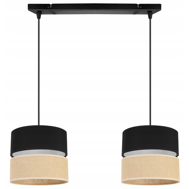 Plafoniera suspendata cu abajur, Light Home, Juta, reglabile, Lungime 90 cm, Latime 60 cm, Abajur 20 cm, E27, 2 punct de lumina, material textil, Negru/Bej