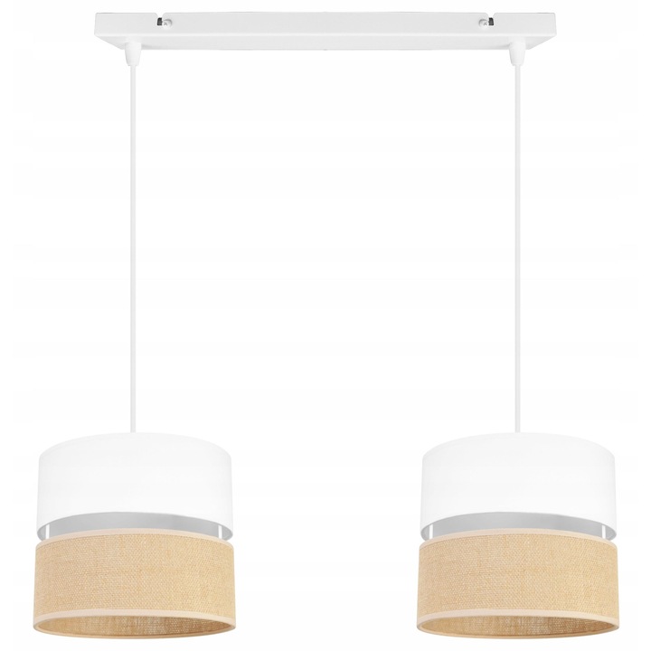 Plafoniera suspendata cu abajur, Light Home, Juta, reglabile, Lungime 90 cm, Latime 60 cm, Abajur 20 cm, E27, 2 punct de lumina, material textil, Alb/bej