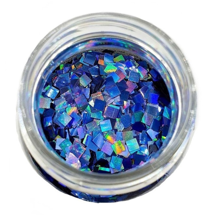 Pigment glitter holografic patrat blue 3mm, art line DEVE, 10gr sclipici albastru pentru rasina epoxidica lac de unghii sau vopsea decorativa