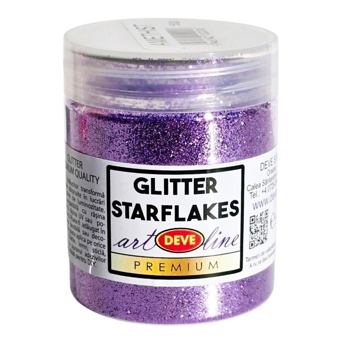Pigment glitter starflakes metalic vision, DEVE, 50gr sclipici mov deschis pentru rasina epoxidica, lac de unghii sau vopsea decorativa